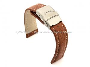 Genuine Leather Watch Strap Freiburg Deployment Clasp  Brown / White 18mm