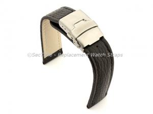 Genuine Leather Watch Strap Freiburg Deployment Clasp  Black / Black 24mm