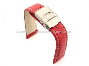 Genuine Leather Watch Strap Freiburg Deployment Clasp  Red / White 26mm