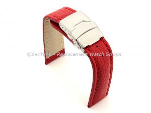 Genuine Leather Watch Strap Freiburg Deployment Clasp  Red / Red 20mm