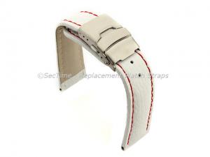 Genuine Leather Watch Strap Freiburg Deployment Clasp  White / Red 24mm