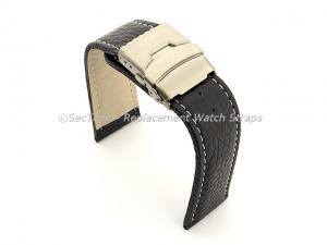 Genuine Leather Watch Strap Freiburg Deployment Clasp  Navy Blue / White 24mm