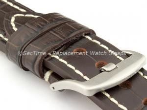 Genuine Leather Watch Strap CROCO GRAND PANOR Dark Brown/White 24mm