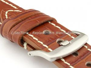 Genuine Leather Watch Strap CROCO GRAND PANOR Brown/White 24mm