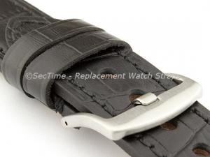 Genuine Leather Watch Strap CROCO GRAND PANOR Black/Black 24mm