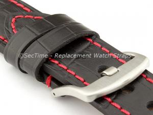 Genuine Leather Watch Strap CROCO GRAND PANOR Black/Red 24mm
