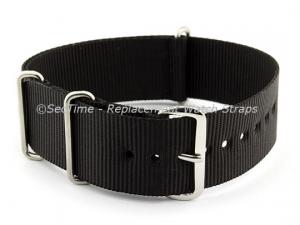 NATO G10 Watch Strap Military Nylon Divers (3 rings) Black 16mm 