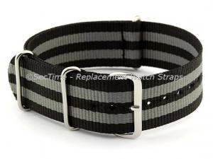 NATO G10 Watch Strap Bond-Style Military Nylon Divers Black/Grey 24mm 