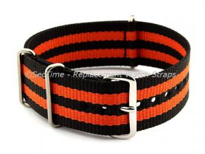 NATO G10 Watch Strap Military Nylon Divers (3 rings) Black/Orange 22mm 