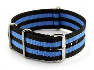 NATO G10 Watch Strap Military Nylon Divers (3 rings) Black/Blue 20mm 