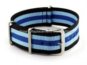 NATO G10 Watch Strap Military Nylon Divers (3 rings) Black/Blue/N.Blue 22mm 