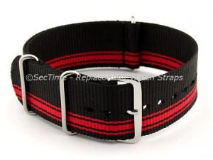 NATO G10 Watch Strap Military Nylon Divers (3 rings) Black/Red (A) 22mm 