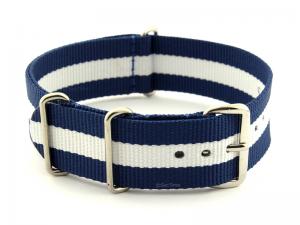 NATO G10 Watch Strap Military Nylon Divers 3 rings Blue/White (3) 18mm