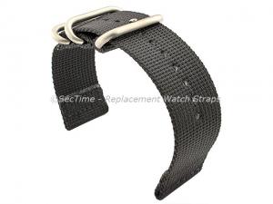 TWO-PIECE NATO Strong Nylon Watch Strap Divers Brushed Rings Black 24mm