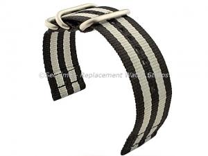 TWO-PIECE NATO Nylon Watch Strap Bond-Style Brushed Rings Black/Grey 18mm