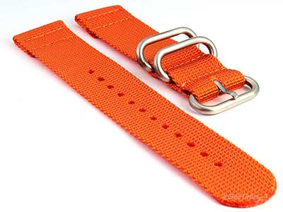 TWO-PIECE NATO Nylon Watch Strap Bond-Style Brushed Rings Orange 26mm