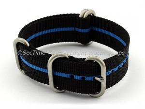 18mm Black/Blue - Nylon Watch Strap/Band Strong Heavy Duty (4/5 rings) Military [03NS18AB05]