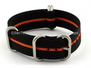 18mm Black/Orange - Nylon Watch Strap/Band Strong Heavy Duty(4/5 rings) Military