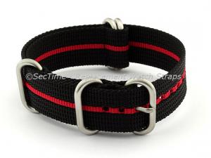 24mm Black/Red - Nylon Watch Strap / Band Strong Heavy Duty (4/5 rings) Military [03NS24AB08]