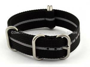 NATO Nylon Watch Strap Strong Heavy Duty (4/5 rings) Military Black/Grey 22mm