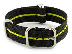 NATO Nylon Watch Strap Strong Heavy Duty 4/5 rings Military Black/Yellow 20mm