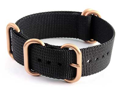 24mm Black (Rose Gold) - Nato Nylon Watch Strap Strong Heavy Duty (4/5 rings)