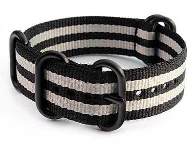 18mm Black/Grey (JB) - Nato Nylon Watch Strap Strong Heavy Duty (4/5 rings) PVD