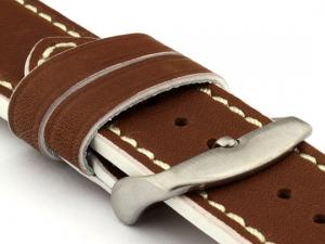 Genuine Leather Watch Band PORTO Brown/White 24mm
