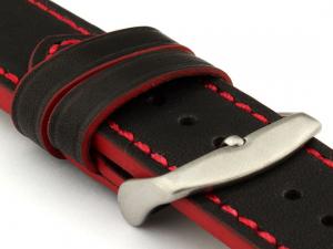 Genuine Leather Watch Band PORTO Black/Red 18mm