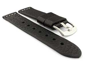 Genuine Leather Watch Strap RIVIERA Extra Long Black/White 24mm