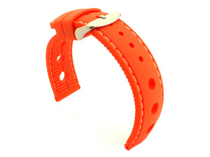 WATCH STRAP Silicon SPORTS Waterproof Stainless Steel Buckle Orange/White 22mm