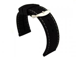 16mm Black/White - Silicon Watch Strap / Band with Thread, Waterproof