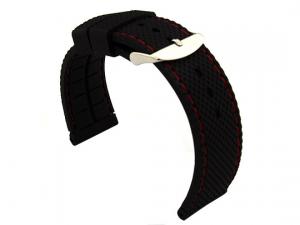 16mm Black/Red - Silicon Watch Strap / Band with Thread, Waterproof