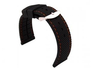 22mm Black/Orange - Silicon Watch Strap / Band with Thread, Waterproof