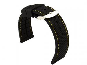 16mm Black/Yellow - Silicon Watch Strap / Band with Thread, Waterproof