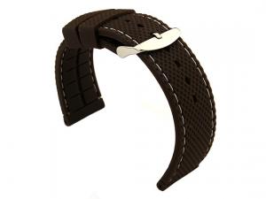 16mm Brown/White - Silicon Watch Strap / Band with Thread, Waterproof