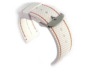 18mm White/Orange - Silicon Watch Strap / Band with Thread, Waterproof