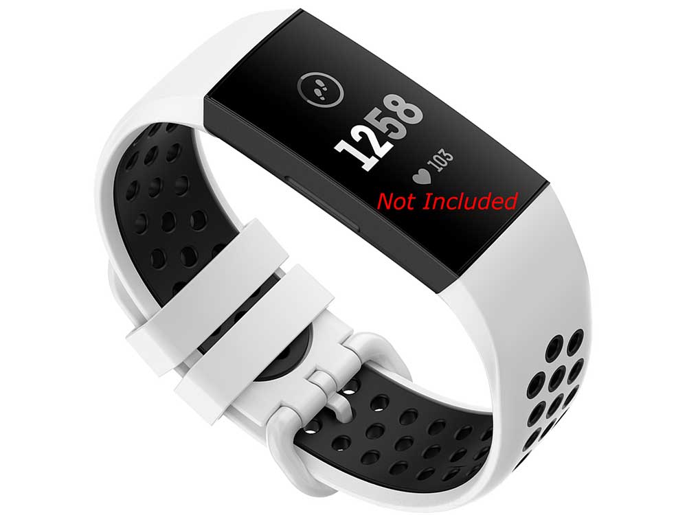 Replacement Silicone Watch Strap Band For Fitbit Charge 3, 4 White/Black - Universal M2 - 01