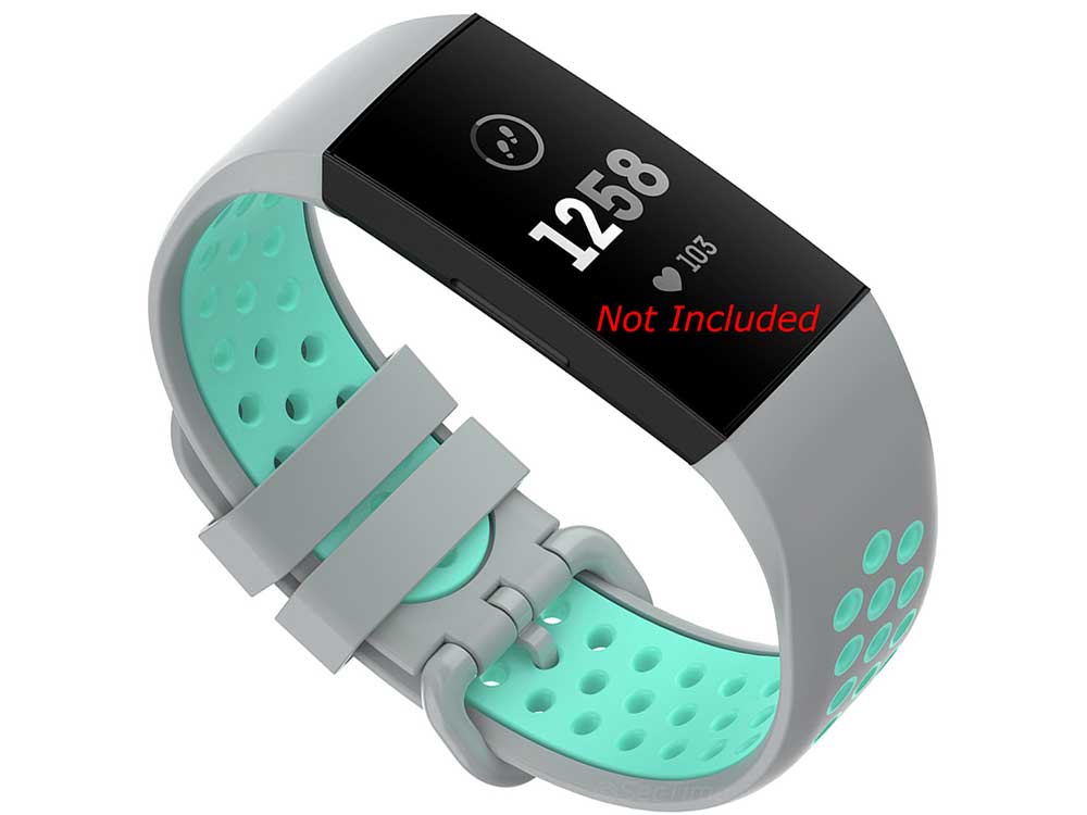 Replacement Silicone Watch Strap Band For Fitbit Charge 3, 4 Grey/Turquoise - Universal M2 - 01