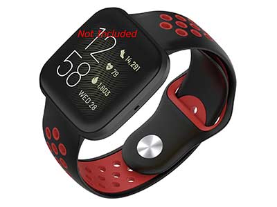 Silicone Watch Strap Band QR For Fitbit Versa 1, 2, Lite - Black/Red - M2