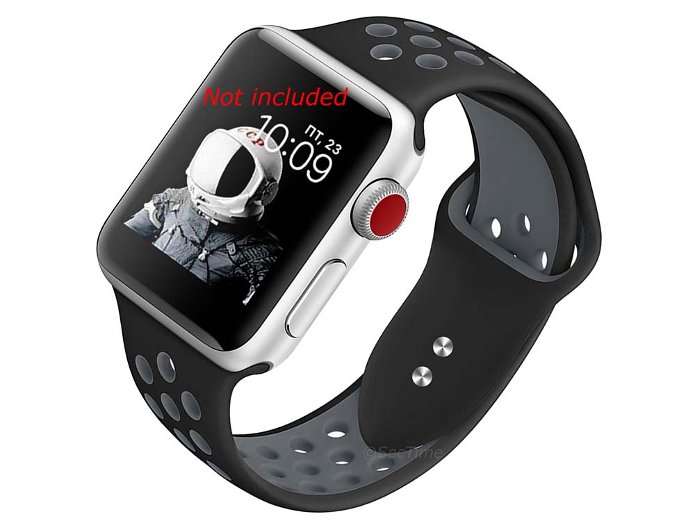 Perforated Silicone Watch Strap Band For iWatch 38mm/40mm Black/Grey - Large - M2 - 01