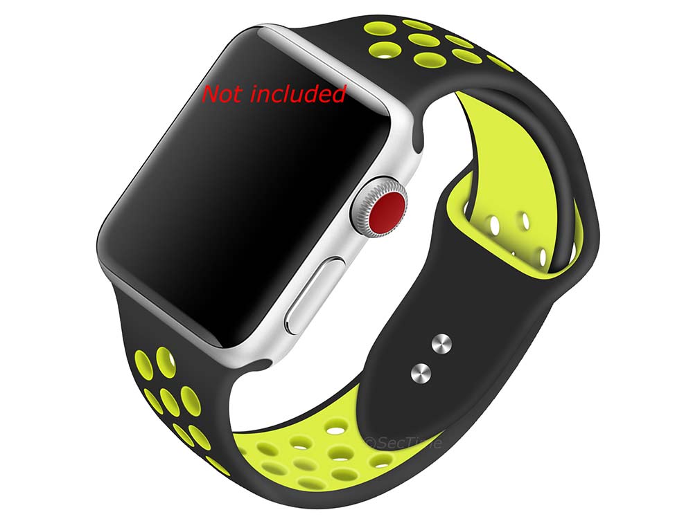 Perforated Silicone Watch Strap Band For iWatch 38mm/40mm Black/Lime - Small - M2 - 01