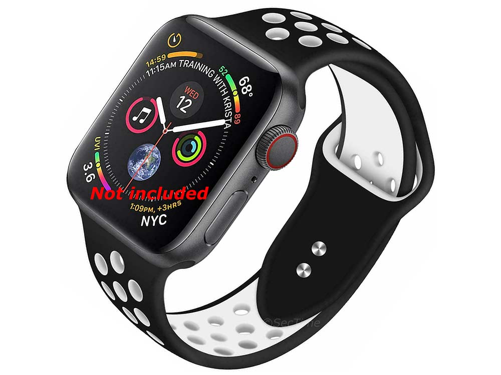 Perforated Silicone Watch Strap Band For iWatch 42mm/44mm Black/White - Small - M2 - 01
