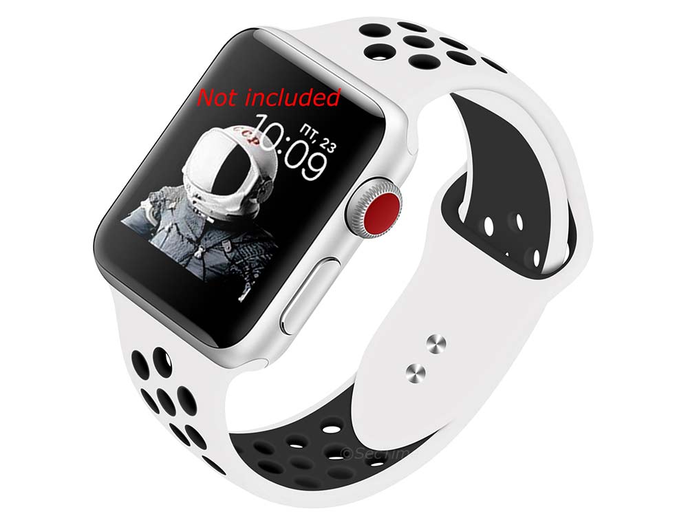 Perforated Silicone Watch Strap Band For iWatch 42mm/44mm White/Black - Large - M2 - 01