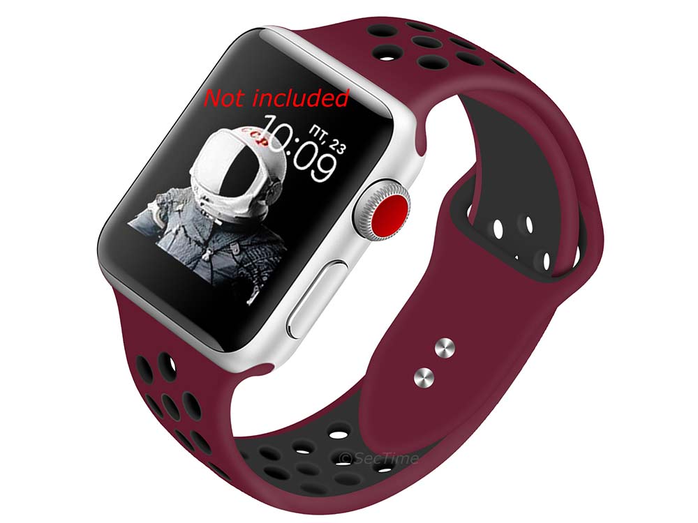 Perforated Silicone Watch Strap Band For iWatch 42mm/44mm Maroon/Black - Small - M2 - 01