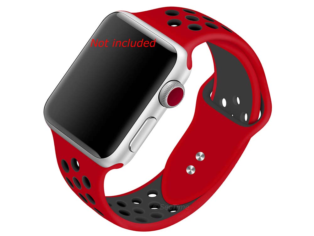 Perforated Silicone Watch Strap Band For iWatch 42mm/44mm Red/Black - Large - M2 - 01