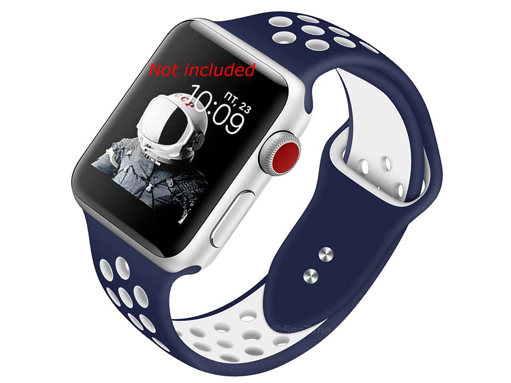 Perforated Silicone Watch Strap Band For iWatch 42mm/44mm Navy Blue/White - Large - M2 - 01