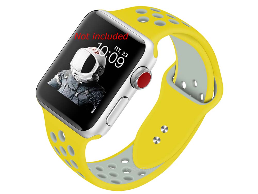 Perforated Silicone Watch Strap Band For iWatch 38mm/40mm Yellow/Silver - Small - M2 - 01