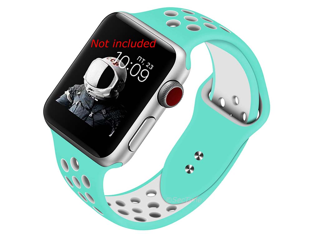 Perforated Silicone Watch Strap Band For iWatch 42mm/44mm Turquoise/White - Small - M2 - 01