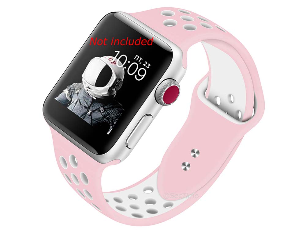 Perforated Silicone Watch Strap Band For iWatch 42mm/44mm Pink/White - Small - M2 - 01